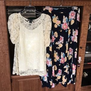 Cream colored Cami with lace tunic attached.